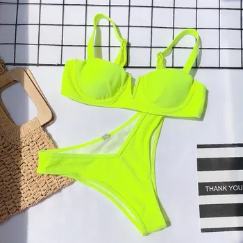 Seksualus Neon Orange Micro Bikini Moterims Dirželis Iškirpti Maudymosi Kostiumą, Thong Maudymosi Kostiumėlis Beach Push Up Kamšalu Underwire Thong Maudymosi Kostiumėliai