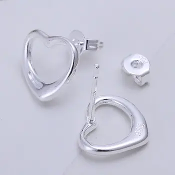 Sidabro spalvos kūrybinė asmenybė minimalistinės mados Meilės auskarai Paprastas Širdies formos sidabro auskarai E099