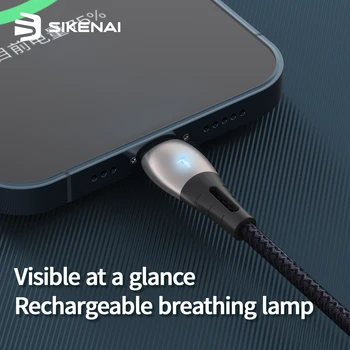 Sikenai 5A Smart Duomenų Kabelis USB Nailono Tinklelio Micro Greito Įkrovimo Kabelis Su LED Šviesa