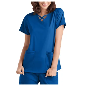 Slaugos Drabužiai Moterims 2021 Moterų V-Kaklo, Kišenėje Priežiūros Darbuotojai, T-Marškinėliai, Topai Grožio Spa Krūmynai uniformes de mujer enfermera
