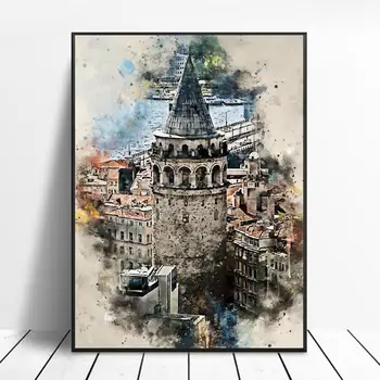Stambule Akvarelės Meno Drobė Plakatas Namų Dekoro Tapyba be Rėmelio