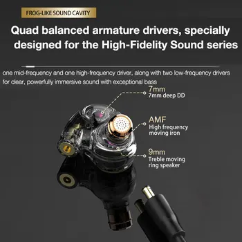 Studio Ausinės Hibridas Multidriver į ausis įkišamos Ausinės Hi-Res Audio, galintys jungtis nuimamas A2DC Aukštos Kokybės Stereo