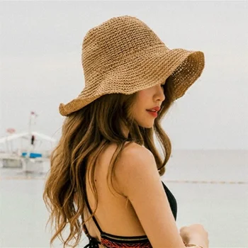 Sulankstomas Šiaudų Kibiro Kepurę Vasaros Skrybėlės Moterų Paplūdimio Moterų Saulės Sombreros De Sol Chapeau Paille Panama Apsaugos žvejybos bžūp