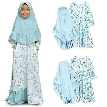 Vaikų Mergaičių Abaja Khimar Suknelė, Hijab Musulmonų Islamo 2 Vienetų Komplektas Malda Kaftan Dubajus Arabų Šaliai, Skraistės Ramadanas