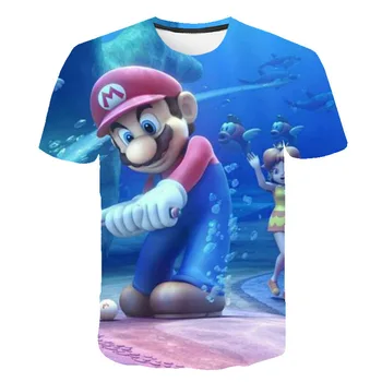 Vasaros 2021 berniukų ir mergaičių marškinėliai naujas Japonų žaidimas Mario 3D atspausdintas T-shirt vaikų orui aprangos 4T-14T