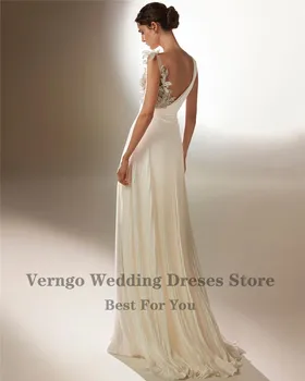 Verngo 2021 Naujo Dizaino Linijos, Puoštas Satino Vestuvių Suknelė Su 3D Gėlės V Kaklo Backless Vestuvinės Suknelės Grindų Ilgis Oficialų Suknelė