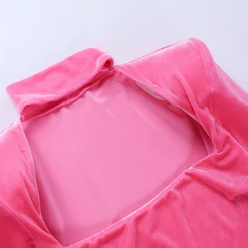 Viifaa Seksualus Iškirpti Priekiniai Elegantiškas Šalies Moterų Rožinės spalvos Aksomo Ruched Suknelės su Pečių Trinkelėmis ilgomis Rankovėmis Bodycon Mini Suknelė