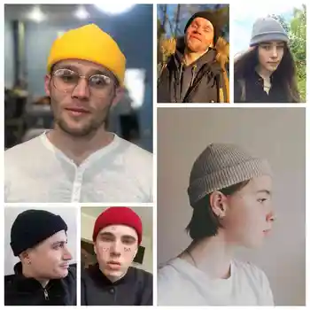 Vyrai Brimless Skrybėlę Hip-Hop Bžūp Gatvės Megztos Kepurės Unisex Atsitiktinis Vientisos Spalvos Kepuraitė Moterims Nešiojamų Melionas Kepurės