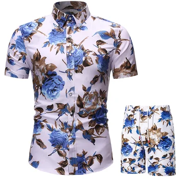 Vyrai Havajų Rinkiniai Spausdinimo 2021 M. Vasarą trumpomis Rankovėmis Mygtuką Marškinėliai Paplūdimio Šortai Streetwear Atsitiktinis Mens Kostiumas 2 Gabalus S-3XL