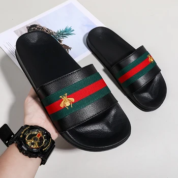 Vyriški vasaros šlepetės aukštos kokybės dizaineris prabangos prekės dryžuotas odos šlepetės paprastas, lengvas, ne slydimo paplūdimio sandalai 2021