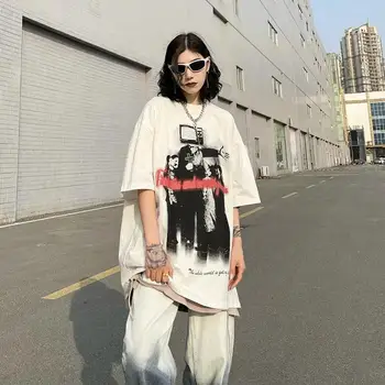 Vyrų, Moterų GothicT-shirt Negabaritinių Ponios Drabužių Streetwear Grafika Viršūnes Moterų Viršūnių Hip-hop Stiliaus Pora Atsitiktinis Marškinėliai