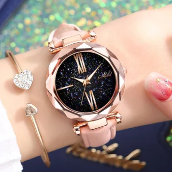 WOKAI Mados atsitiktinis moterų watch laikrodžiai dangaus žvaigždžių laikrodžiai mergaitės tendencija dirželis laikrodžių, Diržo žiūrėti individualų