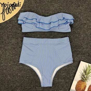 Yojoceli Seksualus pynimas off peties dryžuotas maudymosi kostiumėlį merginos Elegantiškas vasaros paplūdimio bikini Atsitiktinis, kietas tankini moterims