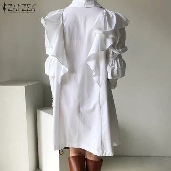 ZANZEA Mados 2021 M. Pavasarį, Rudenį Skraiste Moterų prancūzų Nėriniai Vestido Atsitiktinis Medvilnės Pynimas Suknelės Moterims, Elegantiškas Mini Marškinėliai Suknelė