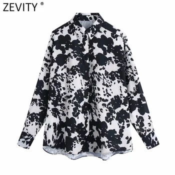 Zevity 2021 Moterų Senovinių Gyvūnų Modelio Spausdinimo Smock Palaidinė Office Ponios Atsitiktinis Marškiniai, Elegantiškos Verslo Kimono Blusas Viršūnes LS7715