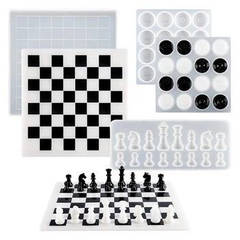 Šachmatų Rinkinys Silikono Formos Tarptautinės Šachmatų Tikrintuvas Šaškių UV Kristalų Epoksidinės Dervos Pelėsių, 