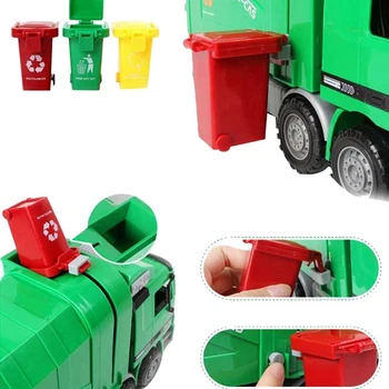 Žaislinės Transporto priemonės Šiukšlių Sunkvežimis, Šiukšliadėžės, 3 Pack Žaislo Šiukšlių, Sunkvežimių atsarginės Dalys, Imituojant Šiukšliadėžės