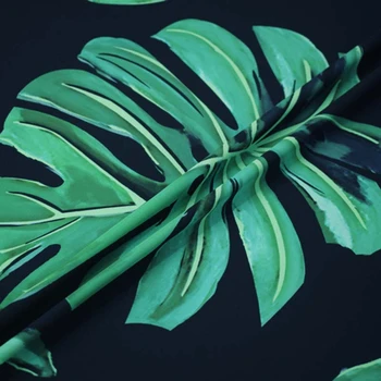 Žaliųjų bananų lapų spausdinimo šilko imitacijos ruožas satino audinio sijonas tissus as metrų ткани ткань для платья tissu фатин telas