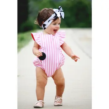 0-24M Naujagimiui Baby Girl Vasaros Drabužių Dryžuotas Mygtuką Rompers Jumpsuit Drabužius Sunsuit Kūdikių Drabužiai.