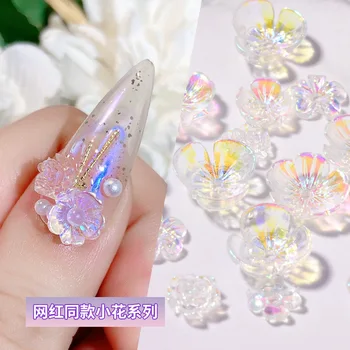 10vnt Nail Art Jewelry Naują Ledo Per Gėlė trimatis Nagų Aplikacijos Sprogstamųjų Nagų lako Dekoratyvinis Diamond