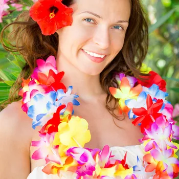 12pcs Leis Havajų Šalis Dekoro Dirbtinių Gėlių Vainikas Girliandą Karoliai Lei Havajai Vestuvių, Gimtadienio Apdailos Reikmenys
