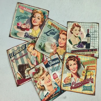 15x15cm 6 Dizaino Vintage Lady Maisto Plakatas Atspausdintas Medvilnės Drobės Audinys telas Kratinys tissu siuvimo coinbag 