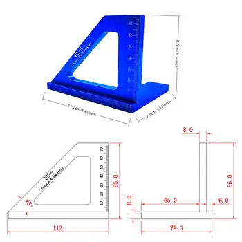 1pc Aliuminio Lydinio Daugiafunkcį Medienos apdirbimo Scribing Valdovas 3D Mitra Kampo Žymėjimo T Valdovas Aikštėje 45/90 Laipsnis Priemonė Valdovas