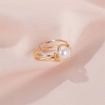 1pc Mados Naujų Golden Pearl Ring Ponios Prabangūs Double Papuošalai Žiedas Vestuvių Šventė Ponios Rankų Papuošalai