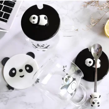 2020 Kūrybos Mielas 3D Panda Puodeliai Aukštai Temperatūrai Atsparus su Dangteliu ir Spoonglass Taurės Nešiojamų Studentų Pusryčiai Pieno Puodelis
