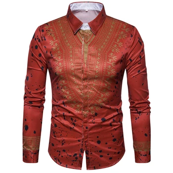2020 m. Afrikos Suknelės Vyras Marškinėliai ilgomis Rankovėmis Rudens Žiemos Spausdinti heidi bazin Tradicinių Afrikos Drabužių Madas Maxi vyriški Marškiniai