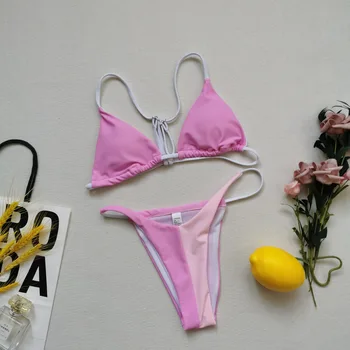 2021 Bikini Maudymosi Kostiumas Moterims vientisos Spalvos Seksualus maudymosi Kostiumėliai Moterims Vasaros paaukštintu liemeniu Thong Bikini