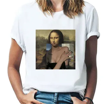2021 Karšto Naujas Hipster marškinėliai Atsitiktinis marškinėliai moterims Mona Lisa Atspausdintas T-shirt Harajuku Apvalios Kaklo trumparankoviai marškinėliai Ponios