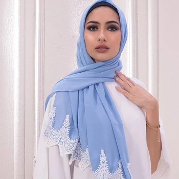 2021 Mados Burbulas Šifono Skara Hijab Moterų Musulmonų Skarelė Malaizija Hijabs Nėrinių Galvos Apsiaustas Skara Foulard Femme Musulman