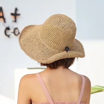 202103-YZ naujas vasaros RANKŲ darbo popieriaus žolės mygtuką kartus kraštų skėtį nuo saulės laisvalaikio lady saulės bžūp moterų laisvalaikio skrybėlę