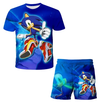 4-14 Metų Berniukai Sonic Streetwear Rinkiniai 2021 Naujas Vasaros Atsitiktinis Mados Animacinių filmų Paauglių 3D T-shirt+ Trumpas Ziajać Vaikų Mergaičių Drabužiai