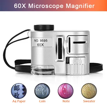 60x Nešiojamą Mini Kišeninis Mikroskopas Loupe Juvelyras, didinamasis stiklas, LED Šviesos Kišenėje Microscop Valiuta Dectector Ferramentas