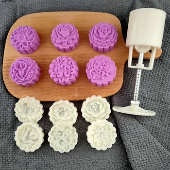 6Pcs/4Pcs Daugkartinio naudojimo Mooncake Formų Plastikinių 3D Gėlių Formos Festivalis Slapukas Papuošti Kepimo Įrankis Virtuvės Dalykėlių