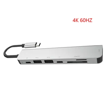 7 in 1 USB-C Hub Dokas Aliuminio Lydinio 4K HD 30HZ Dual USB 3.0 Port Adapteris PD USB C Lizdas SD & TF Card Reader Karšto Pardavimo