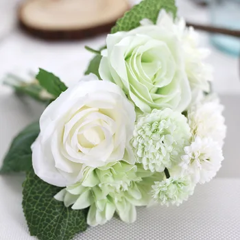 7 Stilius, Spalva, 1 Puokštė 10 Filialas Rose Dahlia Daisy Hibridas Gėlės šviesos modeliavimo dirbtinių gėlių vestuvių namų puošybai