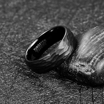 8mm Juodas Volframo Vestuvių Juostoje Vyrų įvairiapusės Kalti Šepečiu Apdaila Vyrų Žiedai Dovana