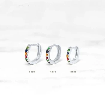 925 Sidabro Ausų Sagtis Rainbow Crystal Ausies Žiedas, Auskarai Hoopas Auskarai Moterims Maža CZ Auskarai Mados Temperamentas Papuošalai