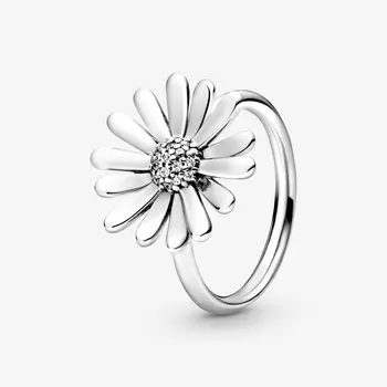 925 Sterlingas Sidabro visos Žiedas Apakinti Daisy Gėlių Su Crystal Žiedai Moterų Vestuvės Juvelyrika