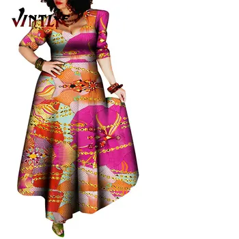 Afrikos Stiliaus Suknelės Moterims, Elegantiškas Vakare Chalatai Afrikos Šalis Maxi Suknelė Ankara Gėlių Spausdinti Skraiste Africaine Femme WY092