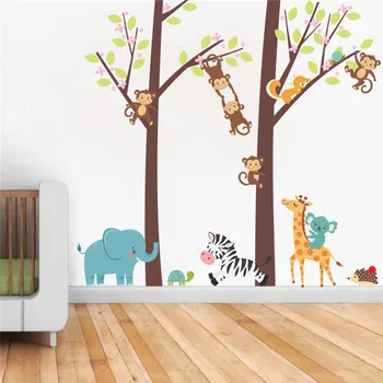 Animacinių Filmų Gyvūnų Didelis Medis Filialas Siena Lipdukas Darželių, Vaikų Kambarys Namų Dekoro 