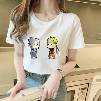 Anime Naruto Moterys T-shirt Hatake Kakashi Mielas Uzumaki Naruto Kawaii marškinėliai Mergaitėms trumpomis Rankovėmis Harajuku Estetinės Drabužiai