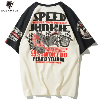 Aolamegs Atsitiktinis Marškinėlius Vyrų Japonų Geiša Spausdinti Viršūnes trumpomis Rankovėmis T-shirt Motociklo Riedlentė Tee Hip-Hop Harajuku Streetwear