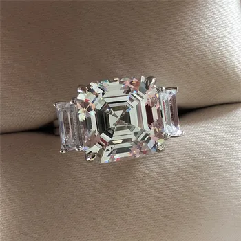 Asscher Cut 8ct Moissanite Deimantų Žiedas Originalus 925 sterlingas sidabro Dalyvavimas Vestuvių juostoje Žiedai, Moterų, vyrų Papuošalai