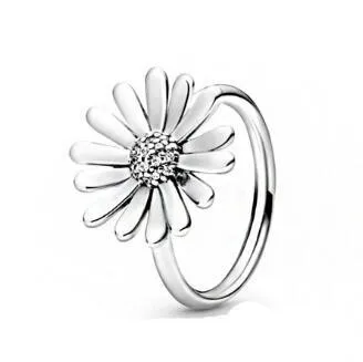 Autentiškas 925 Sterlingas Sidabro Nutiesti Daisy Gėlių Pareiškimą Crystal Žiedą, Moterims Vestuves Dovanų Europos Mados Juvelyrika