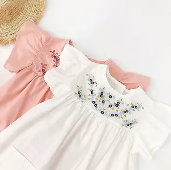 Bamblys mergina dress komplektus trumpas rankovės vestidos vaikams, kūdikių drabužiai mergina atsitiktinis vasaros suknelė vaikų drabužius 2-7years senas