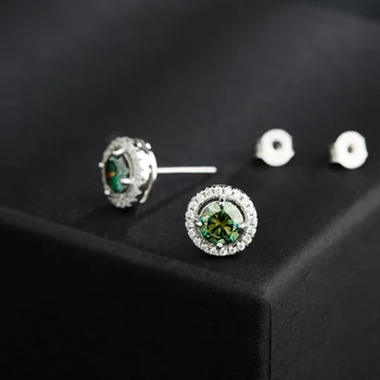 BOEYCJR S925 Turas 0.5/1ct žalia Moissanite VVS1 Fine Jewelry Diamond Stud Auskarai Su nacionalinės sertifikatą Moterims